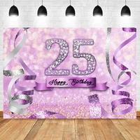 laeacco 25th birthday background for photography diamond numbers purple ribbon banner polka dots glitters customized backdrops