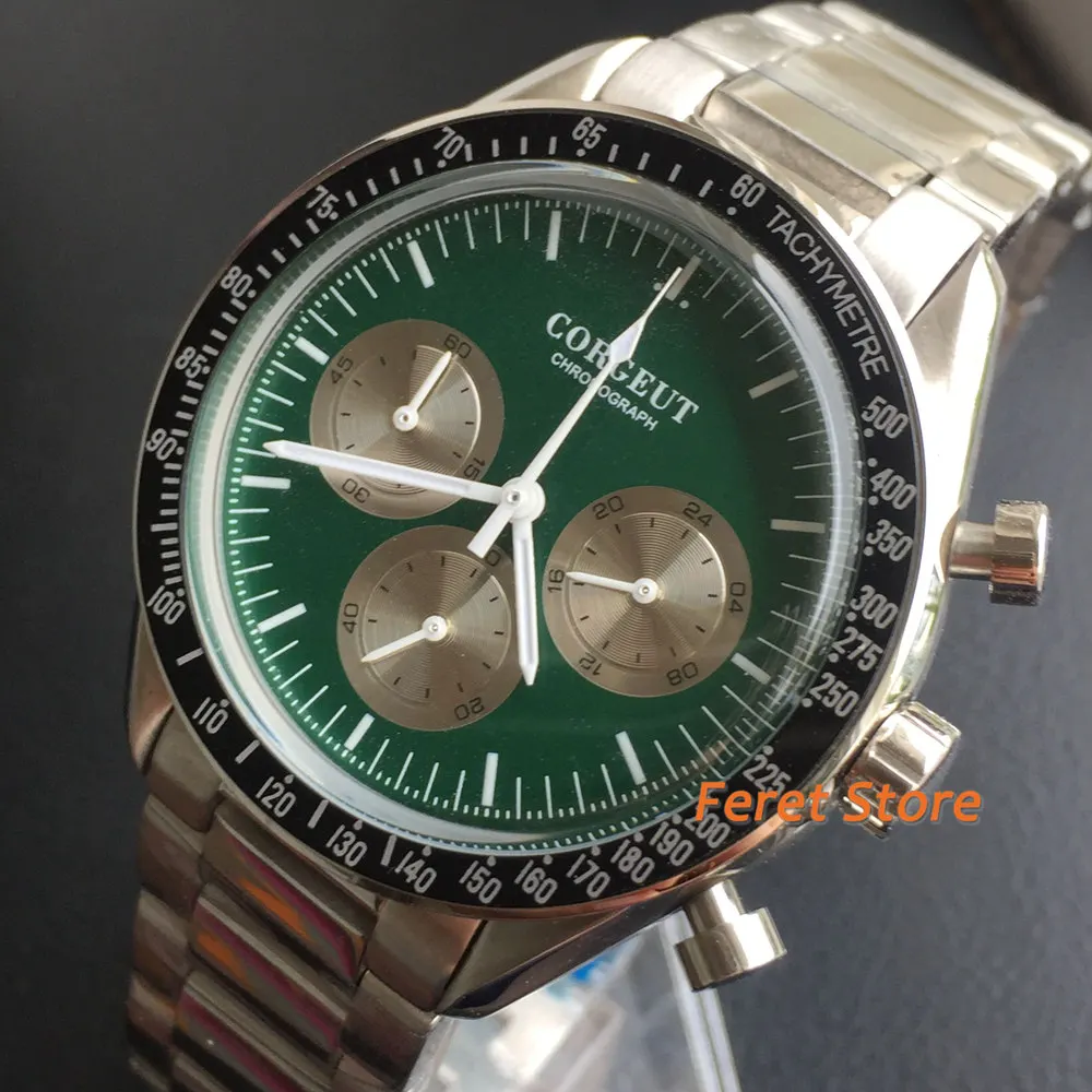 

Corgeut новые 40 мм зеленый мужские часы из нержавеющей стали чехол мульти-Функция японские кварцевые часы с ремешком в виде движений хронограф высокой моды часы