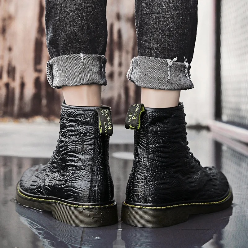 

2020 Fashion Winter Crocodile Martin Boots Men Short Boots Lace-up Plus Size 48 Casual Genuine Leather Boots Men Bottines Homme