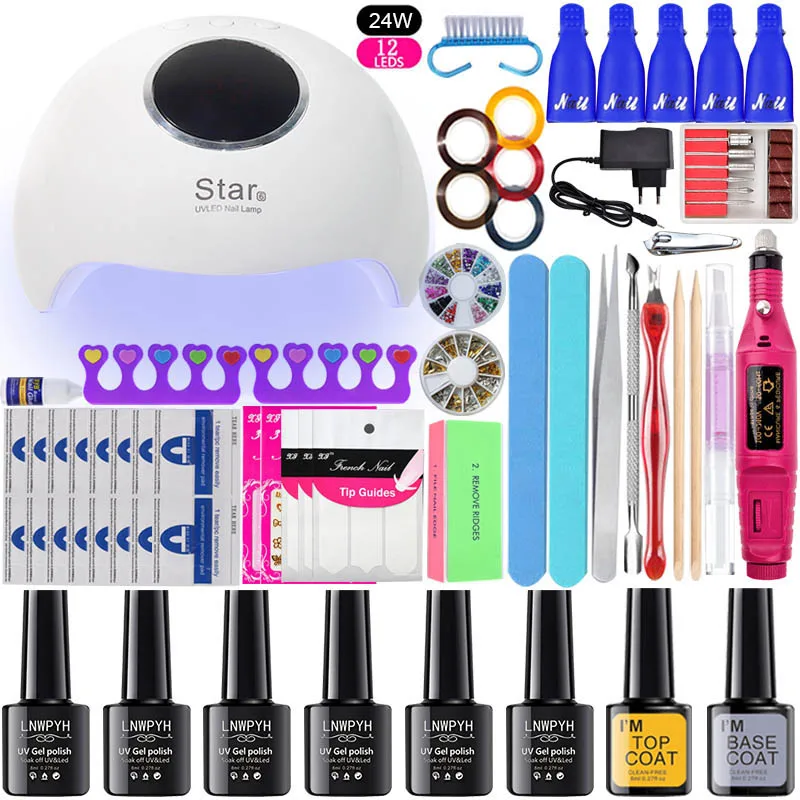 36 Вт УФ лампа для ухода за ногтями Маникюрный набор 10/6 цветов геля акриловый лак