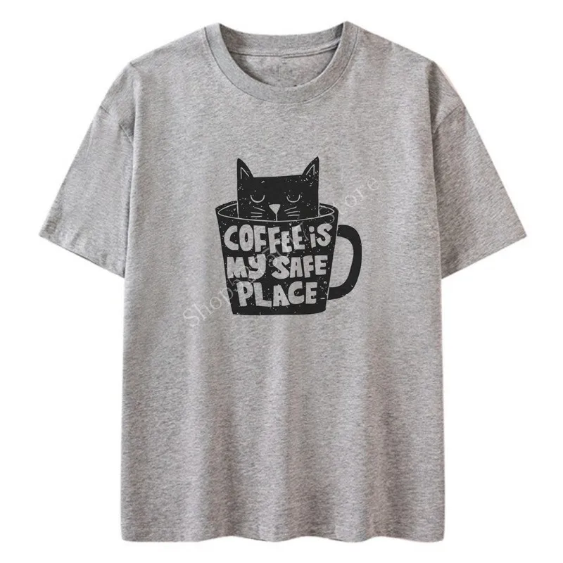 

Coffee Cat Women T-shirt Cotton 3XL Plus Size Casual Short Sleeve Ladies Tee Cute Print T Shirts Summer Fashion Female Tops