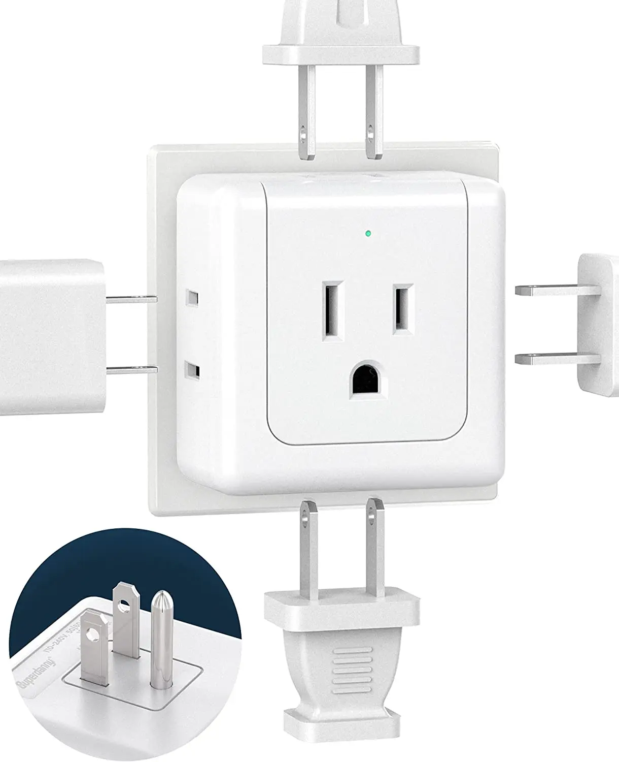 

【2 Pack】5 Way Wall Outlet Extender Wall Outlet Splitter, Wall Plug Extender SUPERDANNY Flat Plug Adapter 3 Prong Flat Outlet