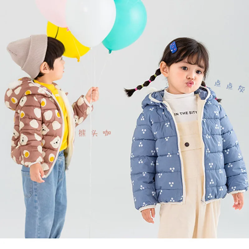 

Autumn Fashion Cartoon Children's Trench Coat Ears Cute Cotton Coat Casual Baby Clothes Warm Jacket Plus Velvet Warm Windproof C