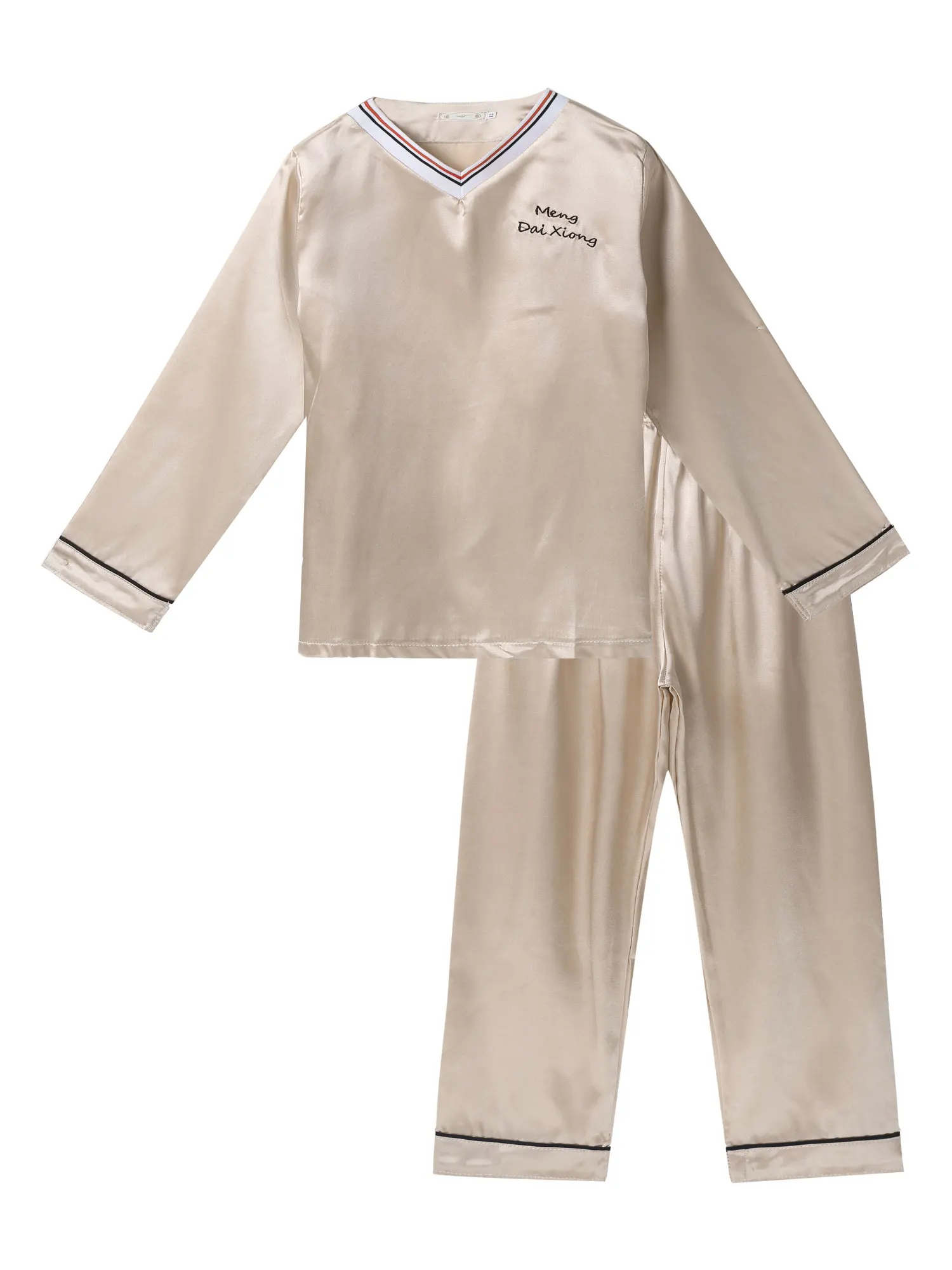 

Spring Kids Girls Boys Sheer Color Sleepwear V Crochet Neck Long Sleeve Letter Embroidered Children Nightgow Pajamas Casual Wear