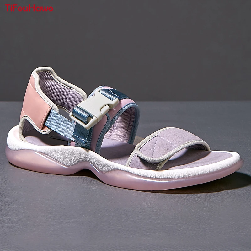 

Fashion Mixed Colors Genuine Leather Flat Platform Sandals Sneakers Ladies Summer Shoes Beach Sandals sandalias de las mujeres