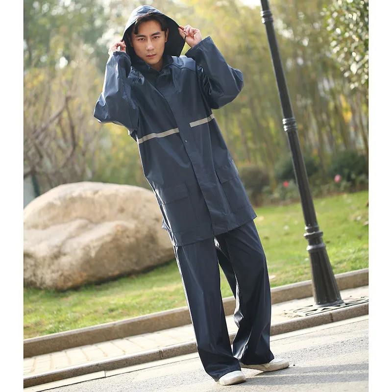 Синий Fashion Reflective Waterproof Rain Coat Suit Motorcycle Brand Men 3 Sizes 420D Oxford Raincoat Quality Rain Wear Pants Coat Set - Цвет: Синий