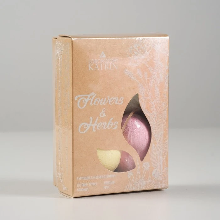 Набор бурлящих шаров для ванн Flowers&ampHerbs "Сердечки" 4*60 г | Красота и здоровье