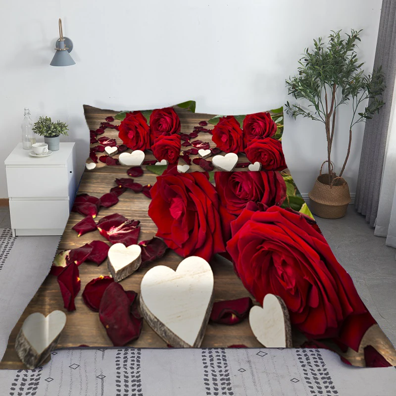 

Cuatom Flowers Red Rose Printed Bed Flat Sheet With Pillowcase Soft Polyester Bedding For Kids Adults Use 0.9/1.2/1.5/1.8/2.0m