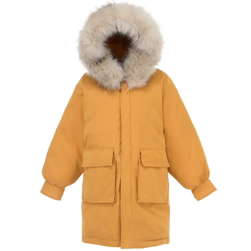 

2019 New Korean Style Jeanette Windproof Down Cotton Female Winter Medium-Long Fur Collar Thick Hooded Warm Coat Parkas Women