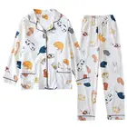 Весенний женский пижамный комплект 2020, Хлопковая пижама с мультяшным котом, Новый стильный комплект для сна, Женская Повседневная Домашняя одежда с отложным воротником