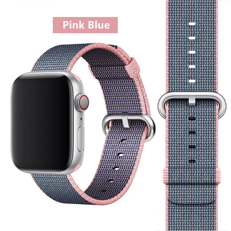 Pink Midnight Blue Ремешок EIMO Nato для apple watch, ремешок 44 мм, 40 мм, apple watch 5, 4, 3, 2, iwatch, ремешок 42 мм, 38 мм, плетеный нейлоновый браслет correa, ремешок для часов - Цвет ремешка: Pink Midnight Blue