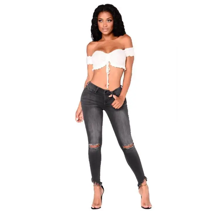 

Jeans For Women Black Sexy Hole Ripped Skinny Denim Pencil Pants Female Tassel Casual Trousers Plus Size 4XL Summer Autumn 2020