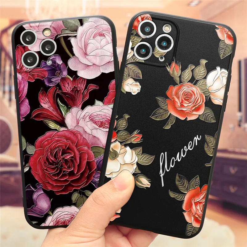 Чехол для телефона с 3D тиснением в виде розы iPhone SE2 8 7 6 6S Plus 5 мягкий силиконовый