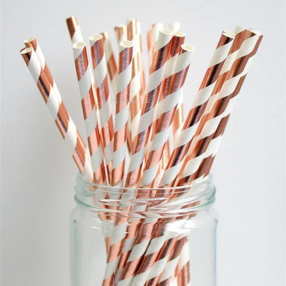 25 шт. подарочные пакеты из розово-золотистой бумаги в полоску с нашивками