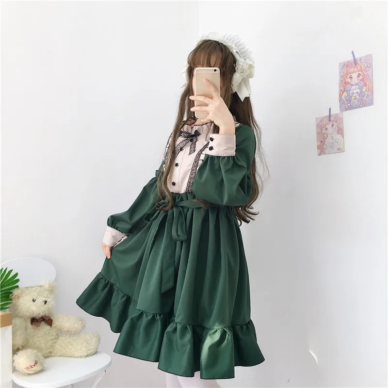 

2020 Spring Lolita Dress Lace Sweet School Cute Girls Lotus Leaf Maid Clothes Anime Cosplay Costume For Women Tea Dress