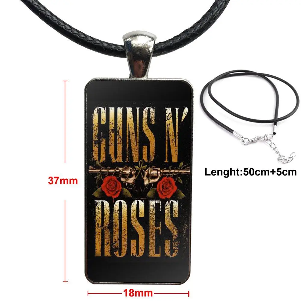 

Glass Cabochon Choker Pendant Rectangle Necklace Steel Color Jewelry For Women Party Gift Guns And Roses