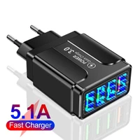 4usb qc3 0 multi port charger fast charging led usb light wall charger us eu plug adapter for samsung iphone 12 xiaomi 10