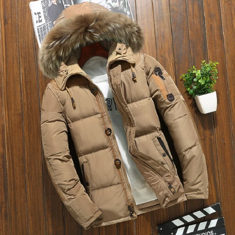 

Best Winter Jacket Men White Duck Down Parkas Men's Thick Warm Snow Hooded Parka Jacket Overcoat Windbreaker doudoune homme