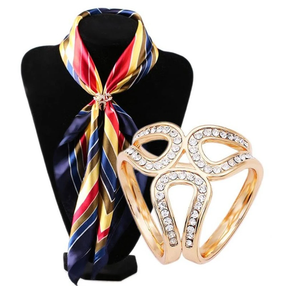 

Women Fashion Hollow Rhinestone Inlaid Three-ring Scarf Shawl Pin Jewelry