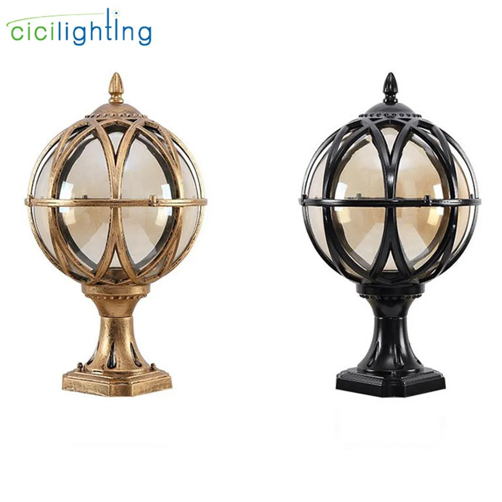 

Vintage Outdoor Post Lantern, Black Rustic Exterior Post Light Fixtures,Globe Glass Shade Pillar Lamp for Garden Yard Pathway