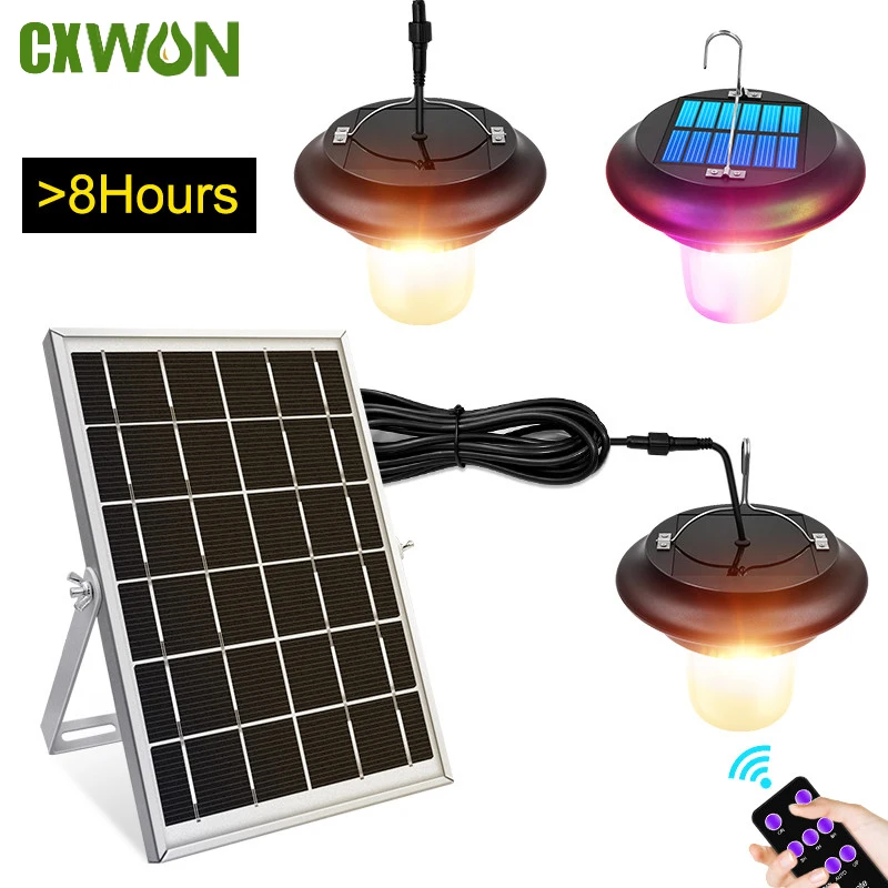 

Double Head Solar Pendant Light Outdoor Portable Camping Lantern Sunlight Dimmable Solar Shed Lighting Remote Solar Street Lamp