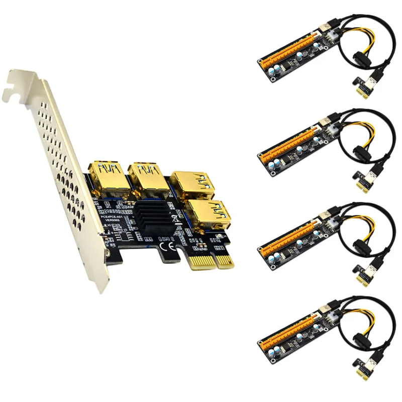 

PCI-E 1 to 4 USB3.0 Expansion Card+4XPCIE 1X to 16X 6Pin Image Card Extension Cable Adapter Card Set for BTC Mining