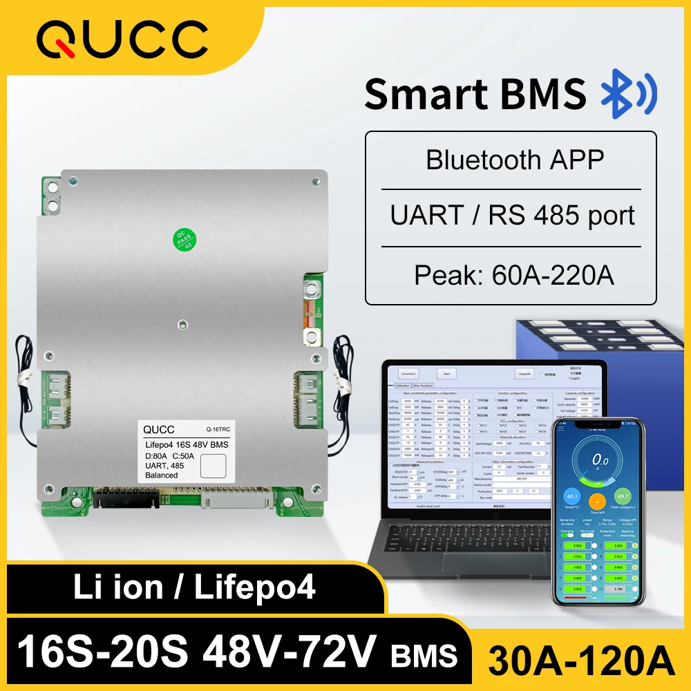 Умный аккумулятор Qucc bms Lifepo4 48 В 16s 17s 20s 60 в 72 30 А 40 50 80 100 А|Аксессуары для батарей| |