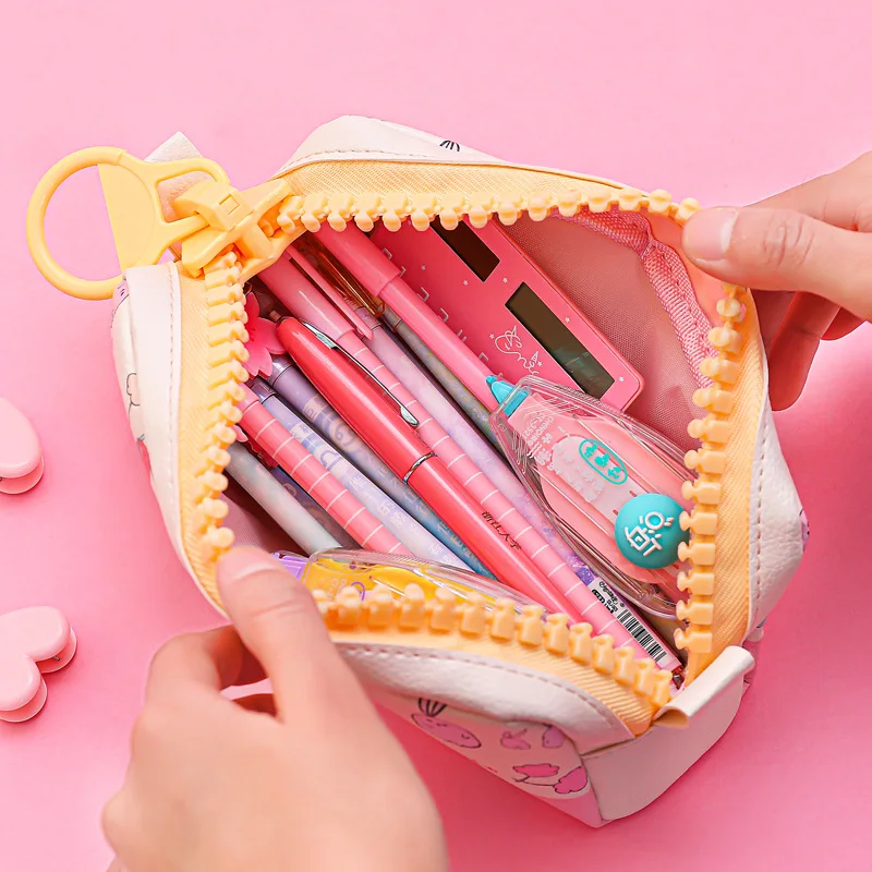 Большой чехол карандаш на молнии с мультяшным рисунком розовый милый Карандаш