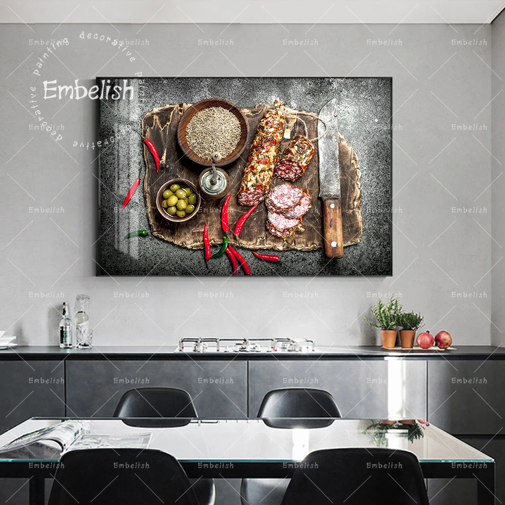 

1 Pieces Spices peppers Salami Hot Food Wall Art Pictures For Living Room Kitchen Resturant Wall Posters HD Canvas Paintings