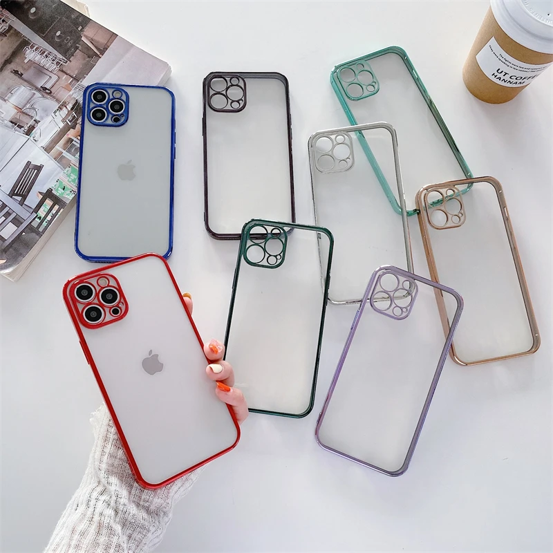 

Luxury Transparent Square Frame Plating Case for iPhone 13 12 11 Pro Max Mini iPhone X Xs Xr 7 8 Plus SE 2020 Soft Clear Cover