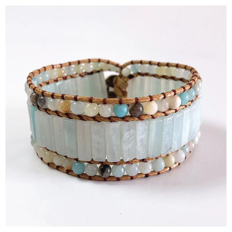 

Single Leather Wrap Bracelet Semi Precious Stones Beaded Cuff Bracelet Boho Jewelry Boho Bracelet Natural Beads