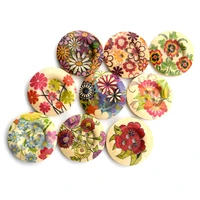 50pcs 30mm flower pattern painting wooden buttons sewing clothes boots coat accessories flat back embellishments wooden button