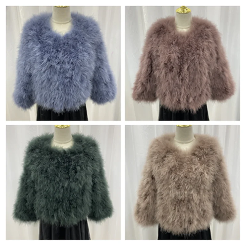 

100% Natural Feather Sexy Ostrich Feather Turkey Real Fur Women's Coat Real Feather Long Sleeve Jacket