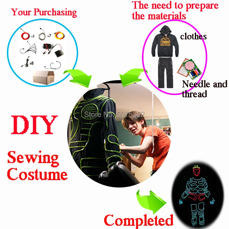 Популярные EL кабель неоновый светильник танцевальный костюм DIY Clowing бар со