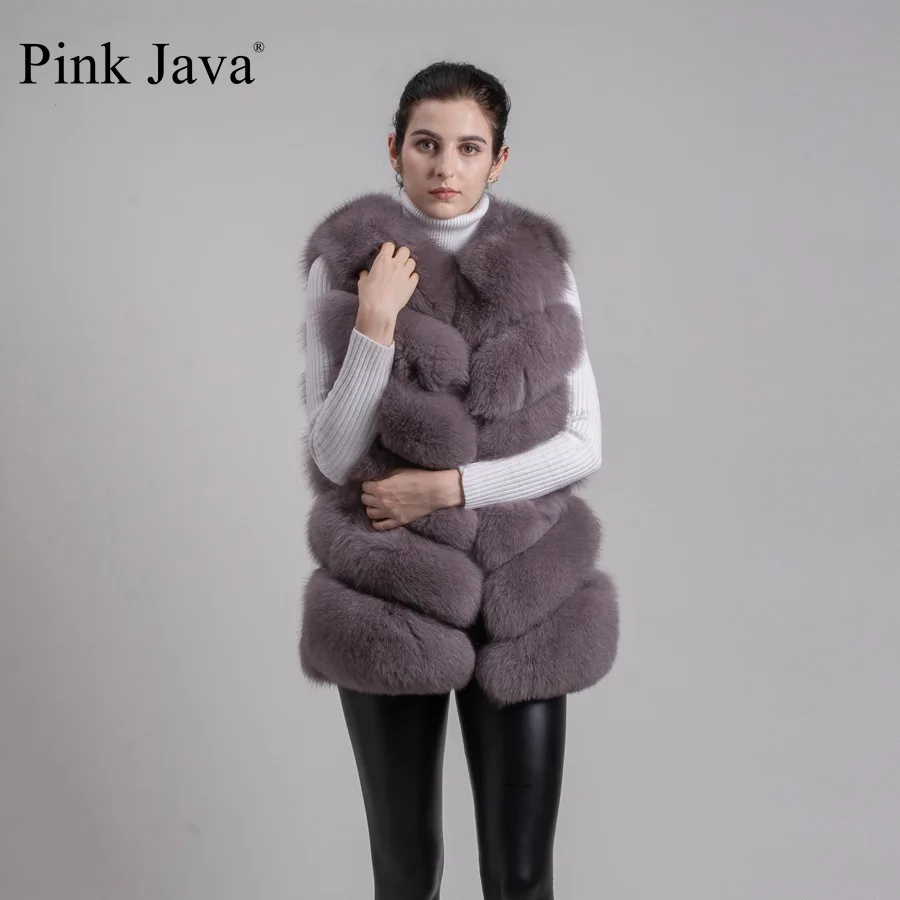 Розовый java QC8049, новинка, женский жилет из натурального Лисьего меха, Высококачественный меховой жилет,, модное толстое меховое пальто