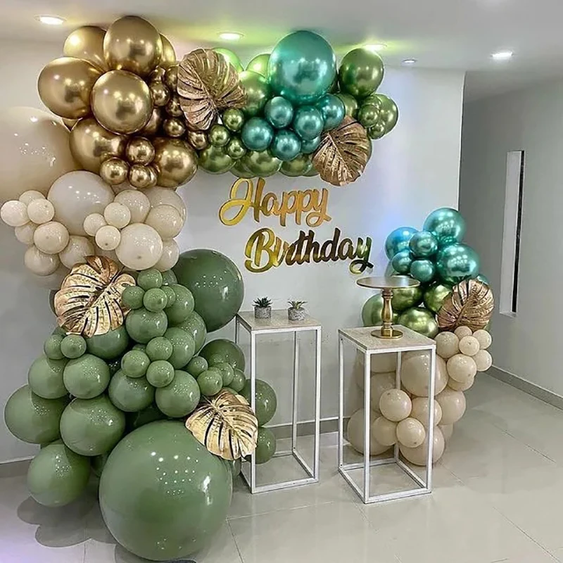 

125Pcs Double Layer Skin Balloon Garland Kit Avocado Metallic Green Latex Globos Happy Birthday Decorations Kids Party Supplies