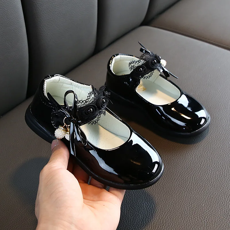 

Kid Shoes Girls Flower Bow Bead Dress Wedding Leather Shoes For Girls Big Size Little Girl Prinses Children Shoes Flat B169