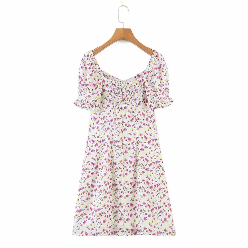 

2021 New Women Spring Summer Retro Short Dresses Ladies Pastoral Small Floral Lace Square Collar Chic Dress For Fashionable