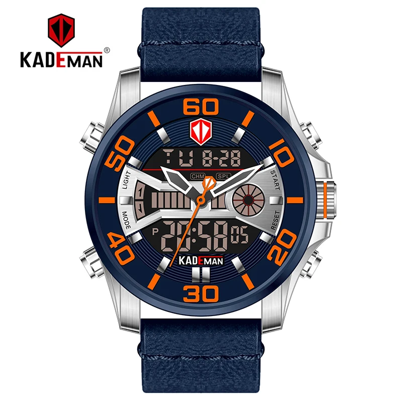 K6171-SBE-W-BE Оригинальные мужские часы KADEMAN New Tech Series Роскошные спортивные часы 3ATM светодиодный дисплей наручные часы повседневные кожаные часы Relogio Masculino - Цвет: K6171-SBE-W-BE