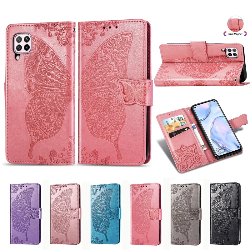 

Luxury Butterfly Case For Huawei P40 P30 P20 lite Pro nova 6 5i 4e SE P Smart Z Flip Cover PU Leather Wallet Phone Fundas Coque