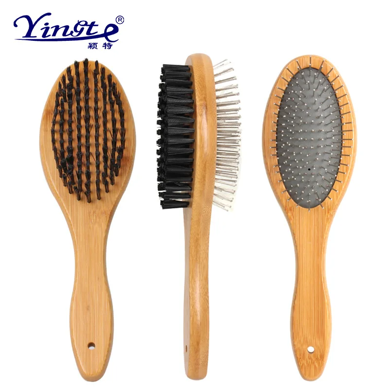 

Pet Wooden Double-sided Comb Steel Needle Comb Brush Massage Clean De-floating Comb Cat Comb Dog Open Knot Comb Double Sided