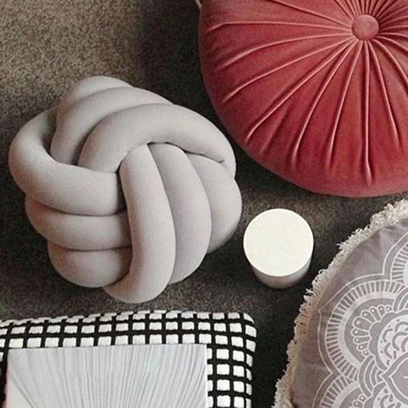 

Knotted Plush Ball Design Round Throw Pillow Waist Back Cushions Home Sofa Bed Decoration Dolls Toys For Kids S/M 2021