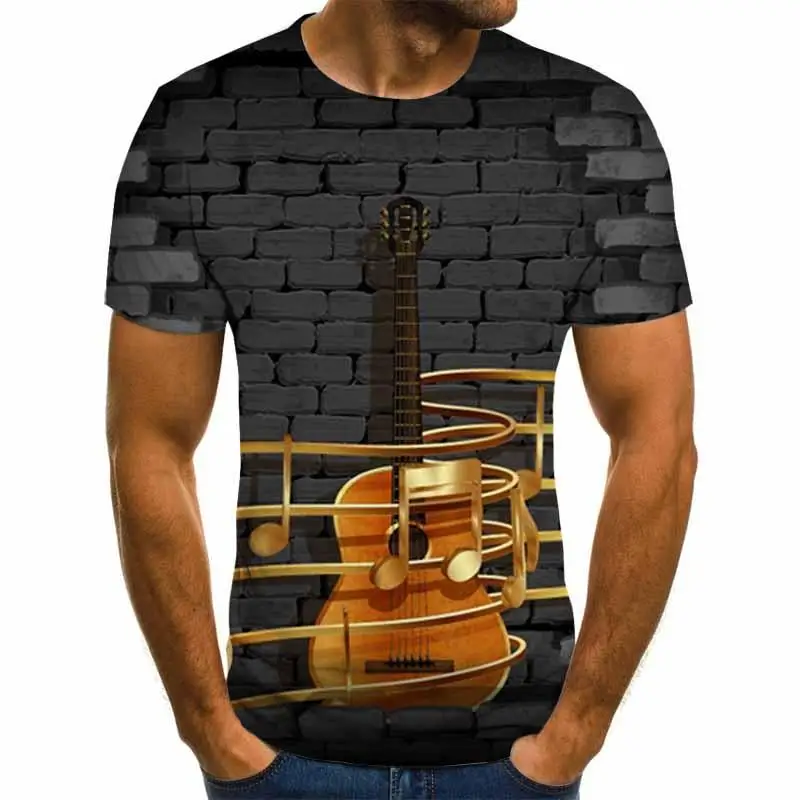 

Summer Fashion 3D Printing Fun Male Hip-Hop Guitar T-Shirt Rock Music Printing Casual Short-Sleeved Shirt Streetwear Plus Size
