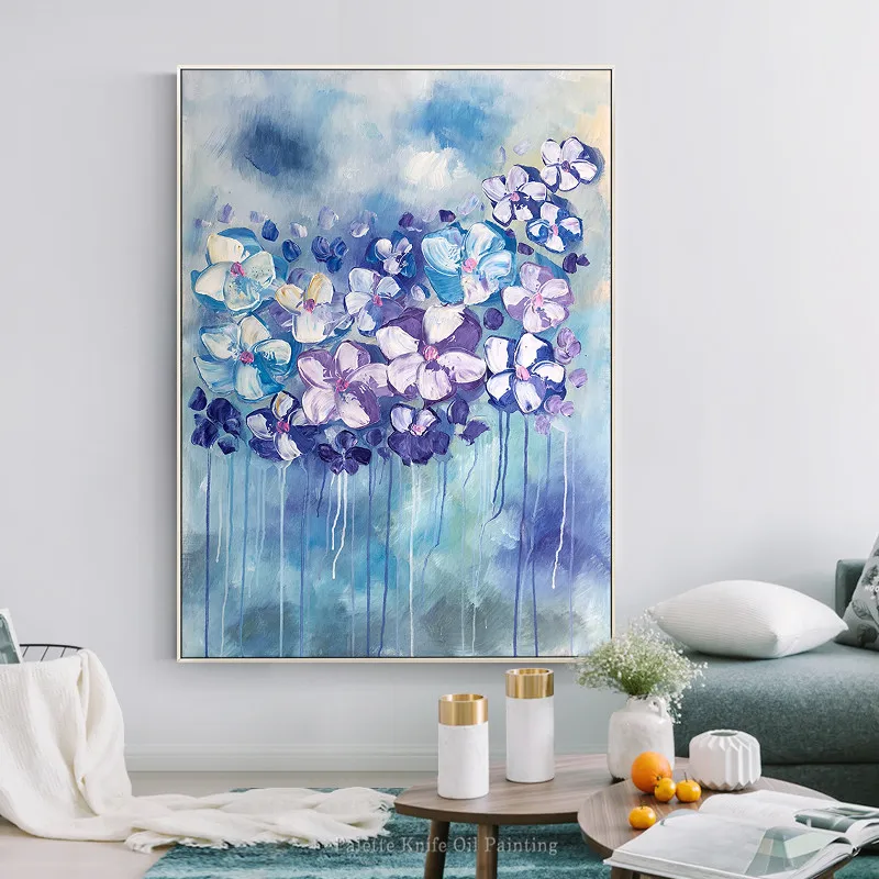 Скандинавская картина маслом в виде цветка на холсте палитра ножей абстрактная