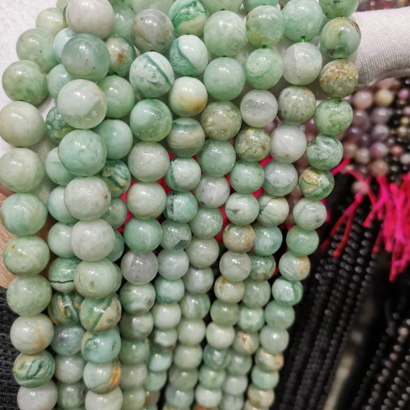 Natural Stone Emerald beryl ore Round Loose Spacer Beads 15" Strand 4 6 8 10 12 14MM Size For Jewelry Making Bracelets