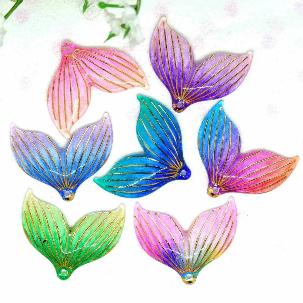 

Resin Flat Back Kawaii Cabochons Gradient Color Mermaid Tail Scrapbook Embellishments DIY Crafts Supplies Mermaid Tail Charms