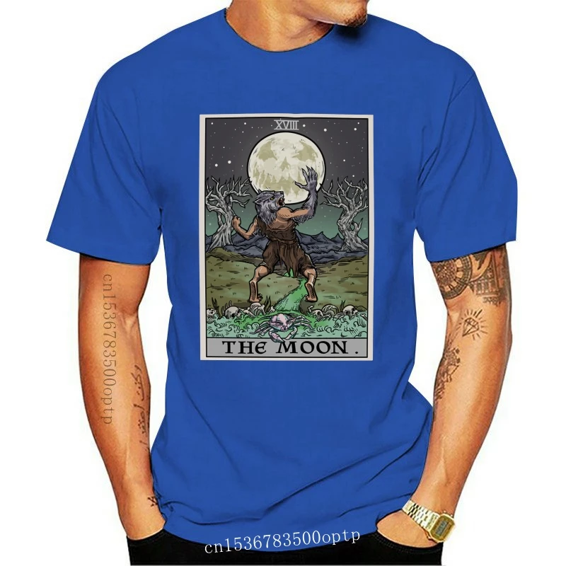 

Halloween Werewolf Tarot Card T Shirt The Moon Gothic Clothing Plus Size Goth t-shirt a figura intera