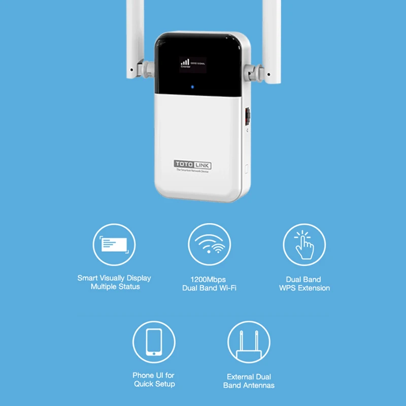 

TOTOLINK EX1200L Wireless Wifi Repeater Wifi Router Extender AC1200M WiFi Amplifier Signal Extender With Smart Display Screen