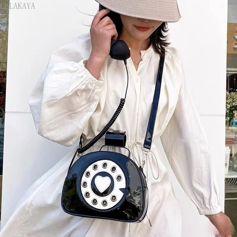 

Telephone Shape Women's purse Pouch Tote Crossbody PU Shoulder Bag Casual Hangbag Shopping School Satchel Tote Purse for Girl