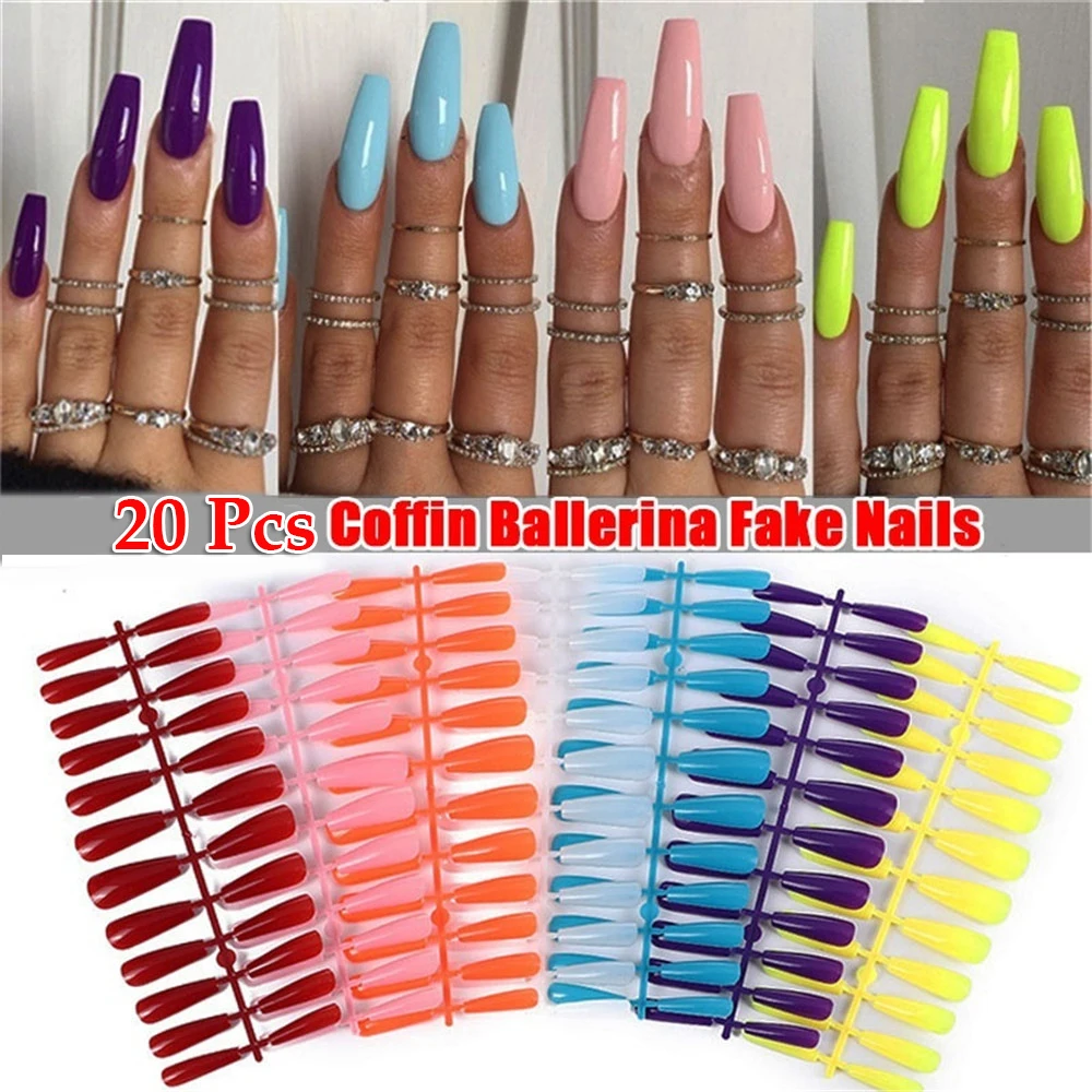 

20Pcs Acrylic False Ballerina Colorful Coffin Full Cover Fake Nails Manicure Natural Transparent Nails for Extension False Nail